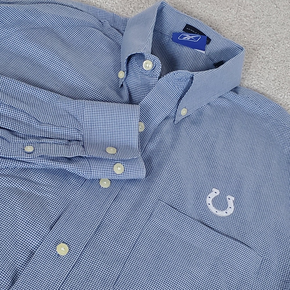 Reebok Button Down Shirt Men's Large Blue Indianapolis Colts Wrinkle Resistant